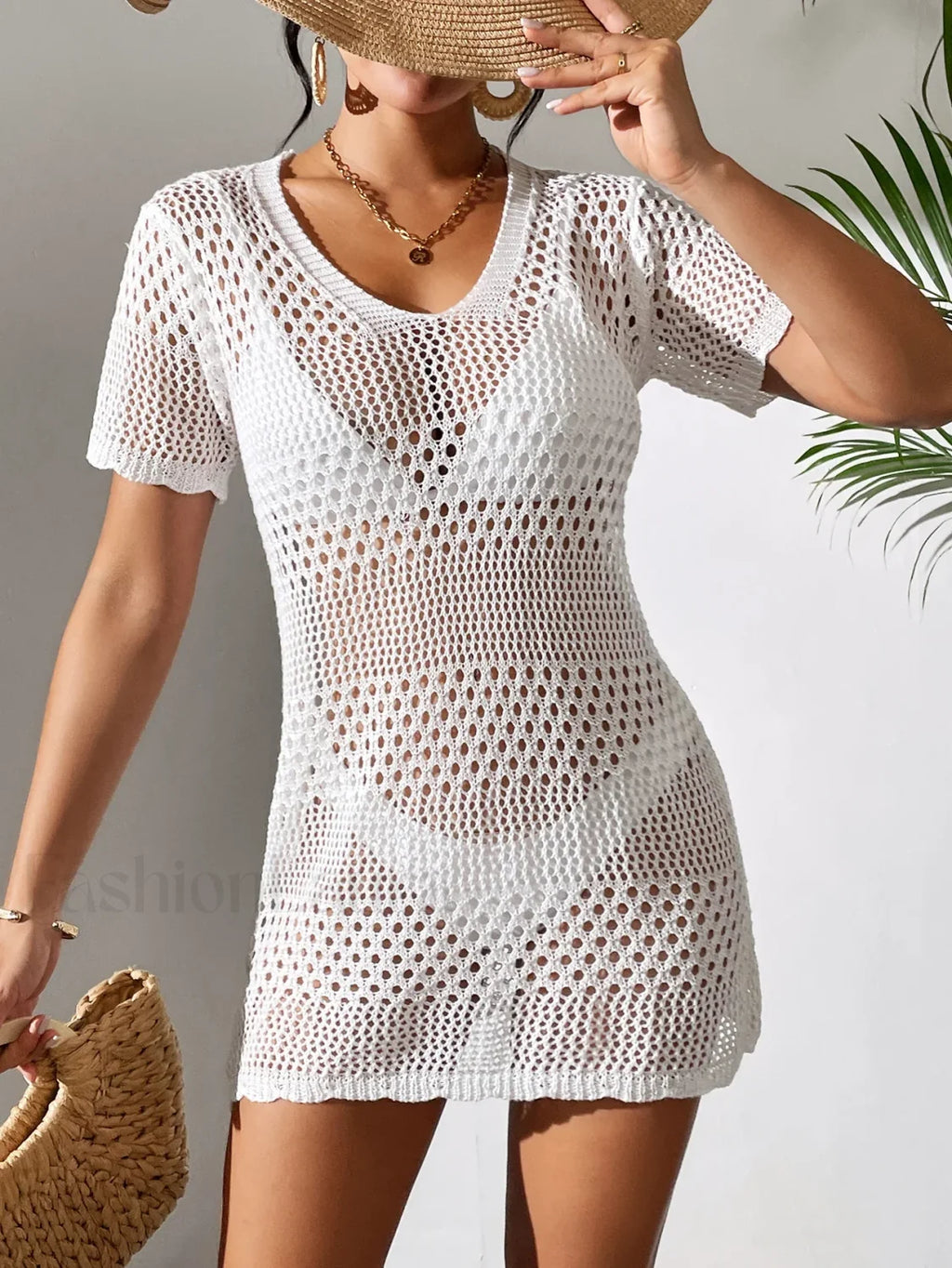 Sexy V Neck Hollow Knit Cover Up