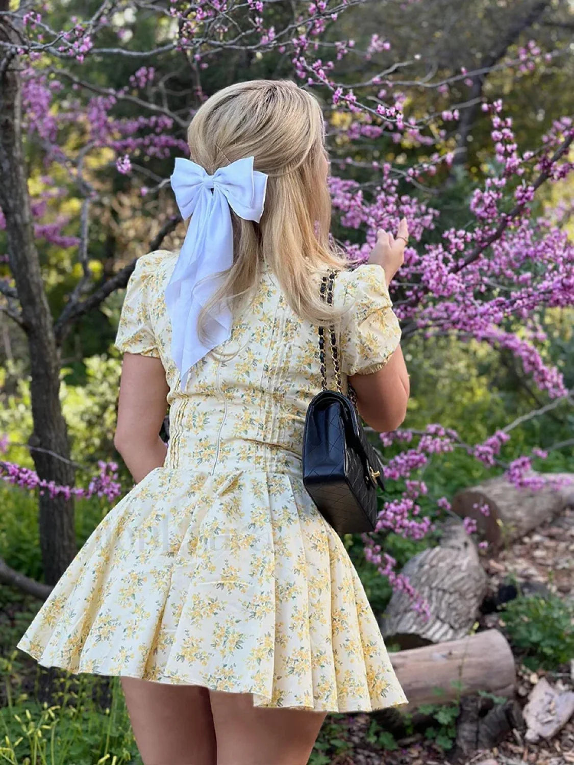 Sexy V Neck Puff Sleeve Tulle Floral Dress Secondary image