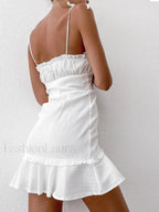 Sexy V Neck Ruffle Skirt Tight Sling Short Dress Dresses