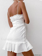 Sexy V Neck Ruffle Skirt Tight Sling Short Dress Dresses