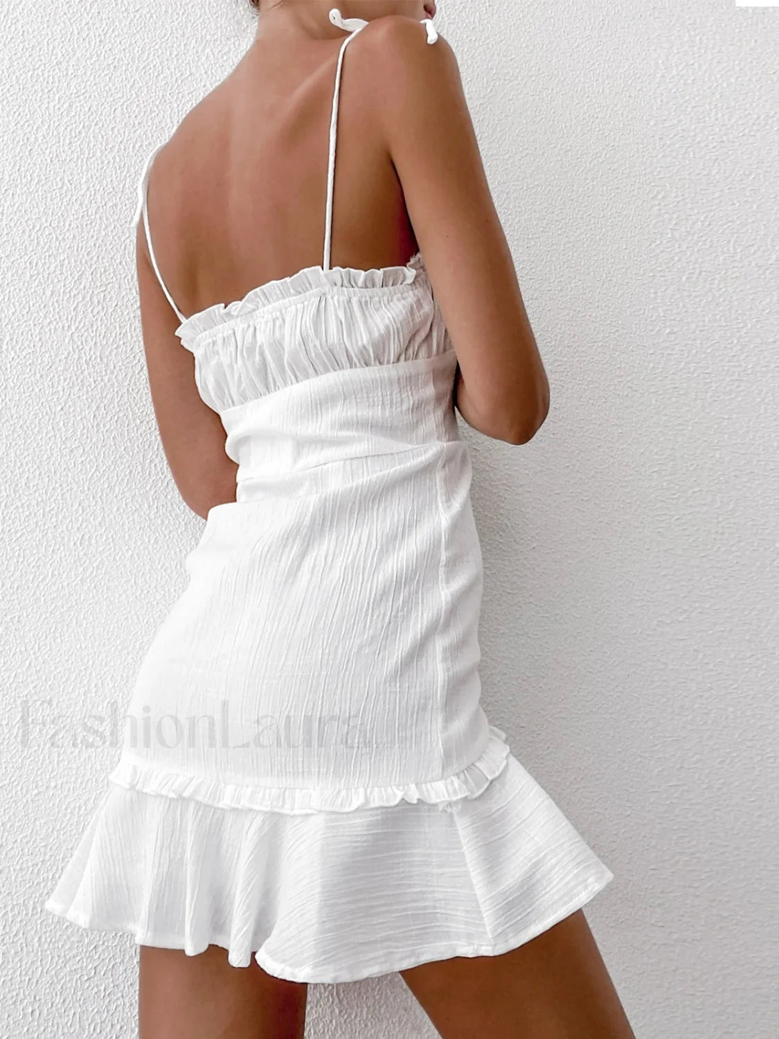 Sexy V Neck Ruffle Skirt Tight Sling Short Dress Dresses