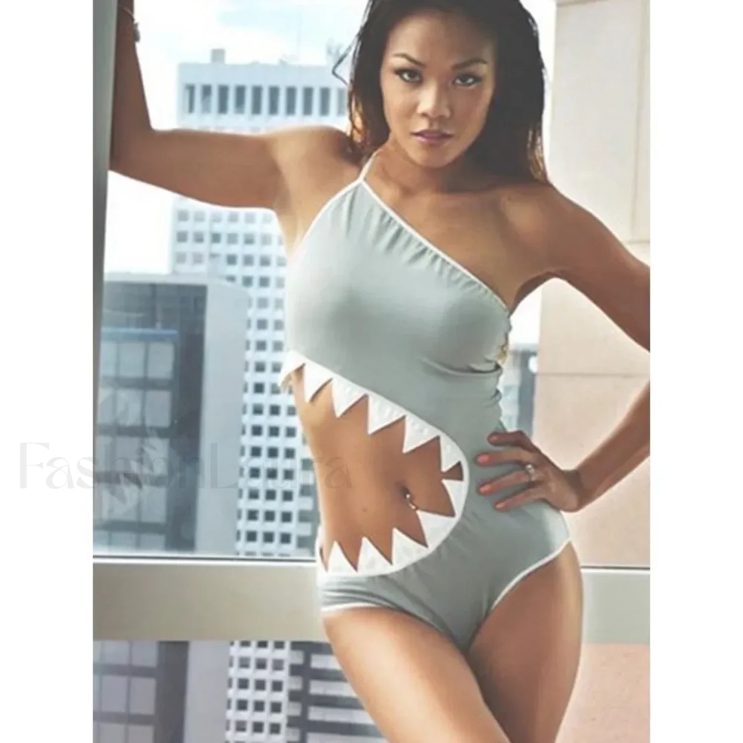 Shark Decor Hollow Out One Shoulder One Piece Secondary image