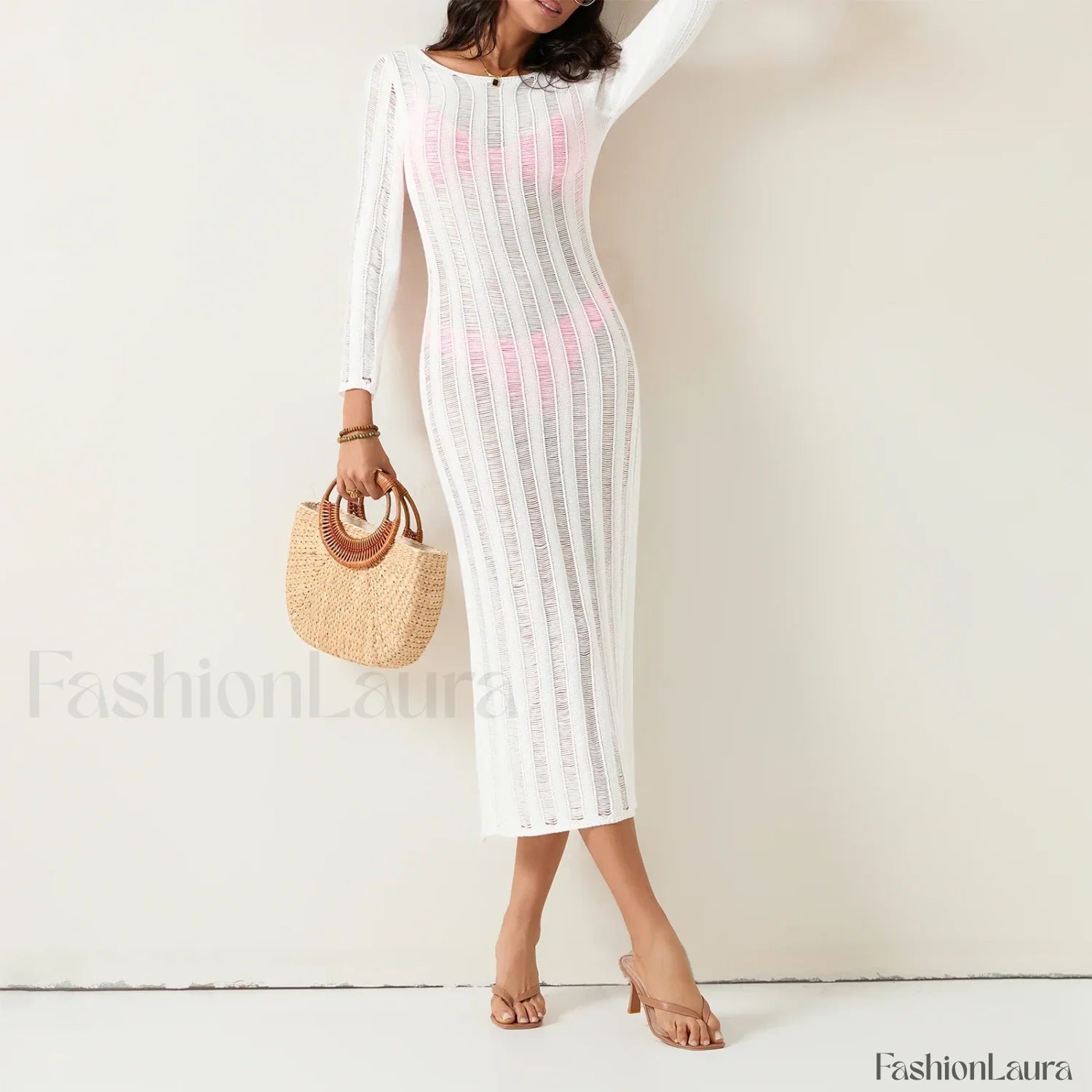 Sheer Backless Knit Mini Cover Up WHITE / S