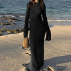 Sheer Backless Long Sleeve Cover Up Black / S