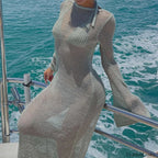 Sheer Backless Long Sleeve Cover Up Light Green / S