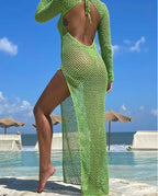 Sheer Bandage Slit Dress Cover Up GREEN / One Size