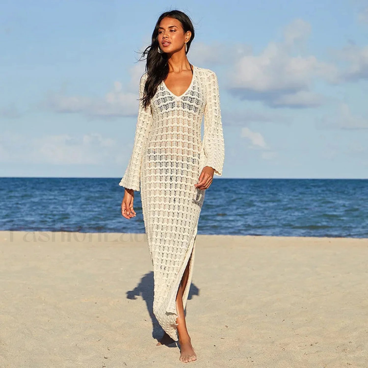 Sheer Batwing Beach Shirt Cover Up WHITE / One Size Main image