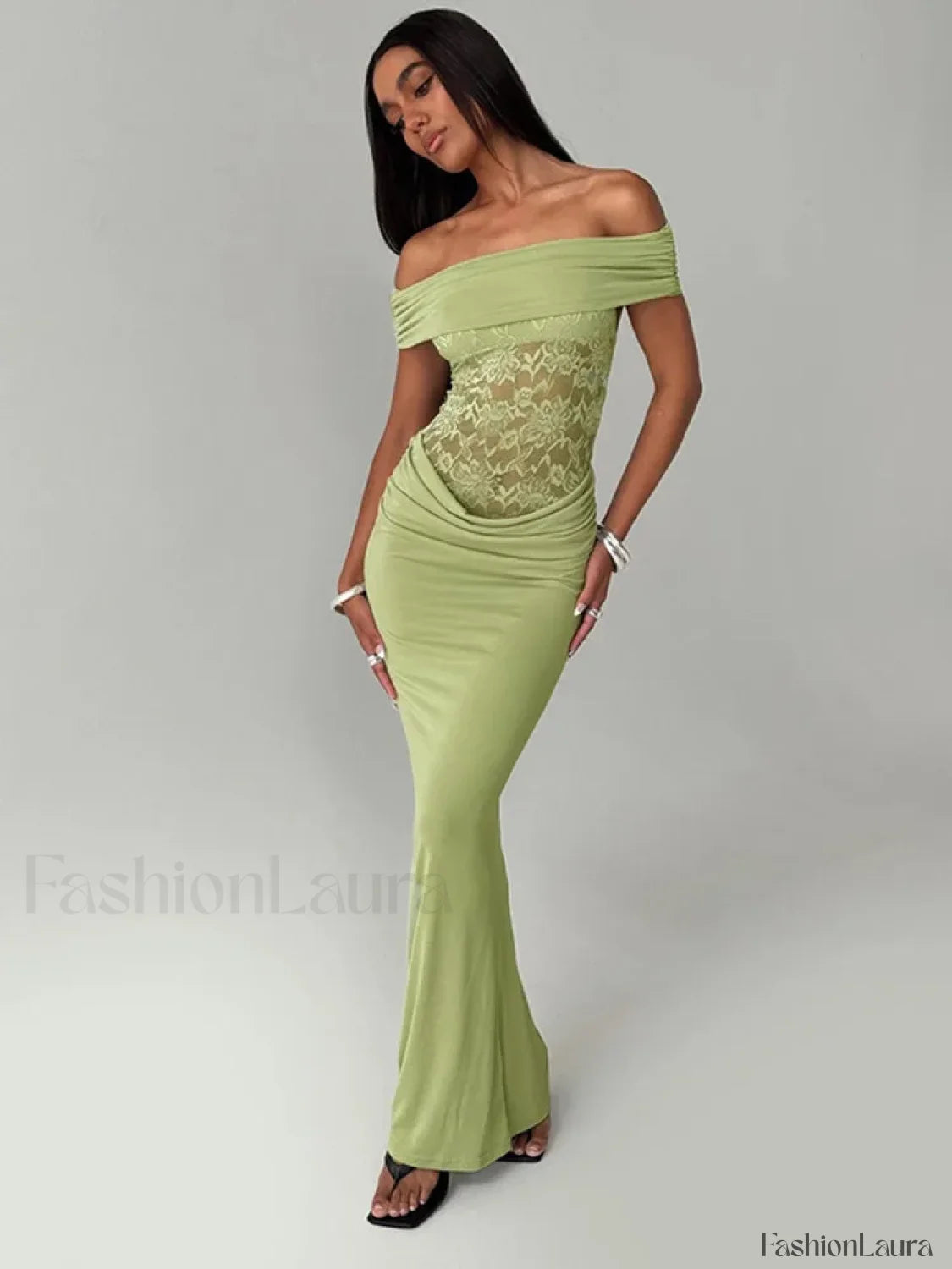 Sheer Green Strapless Maxi Dress