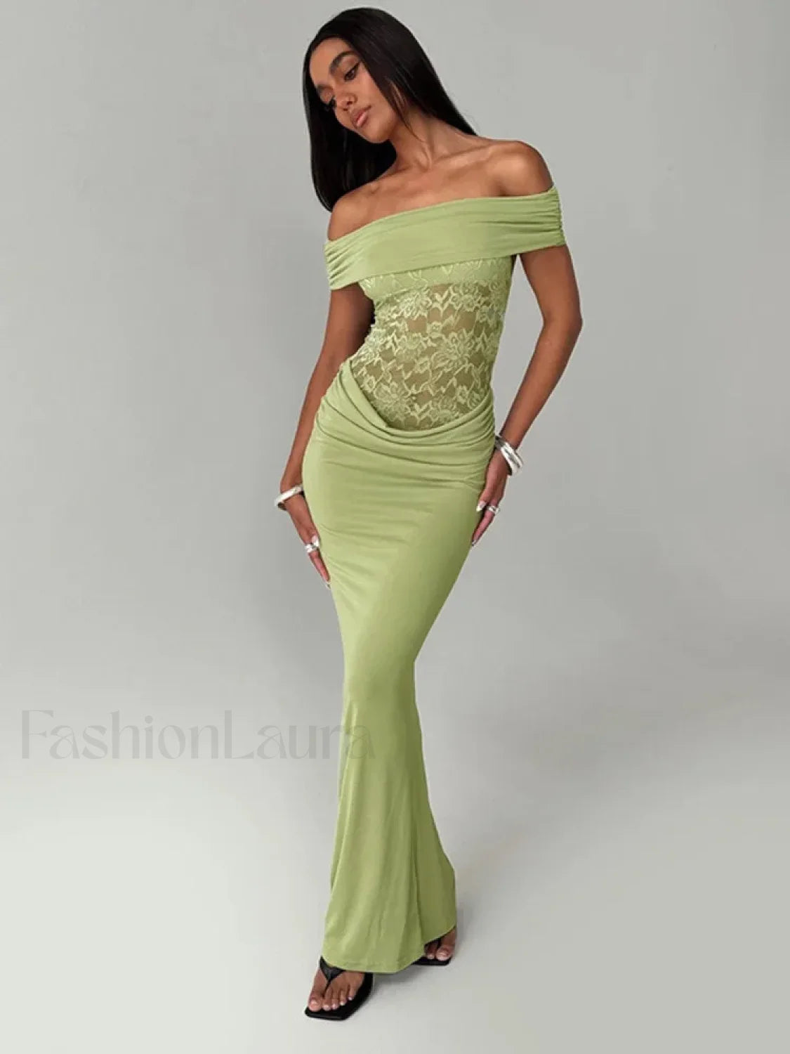Sheer Green Strapless Maxi Dress