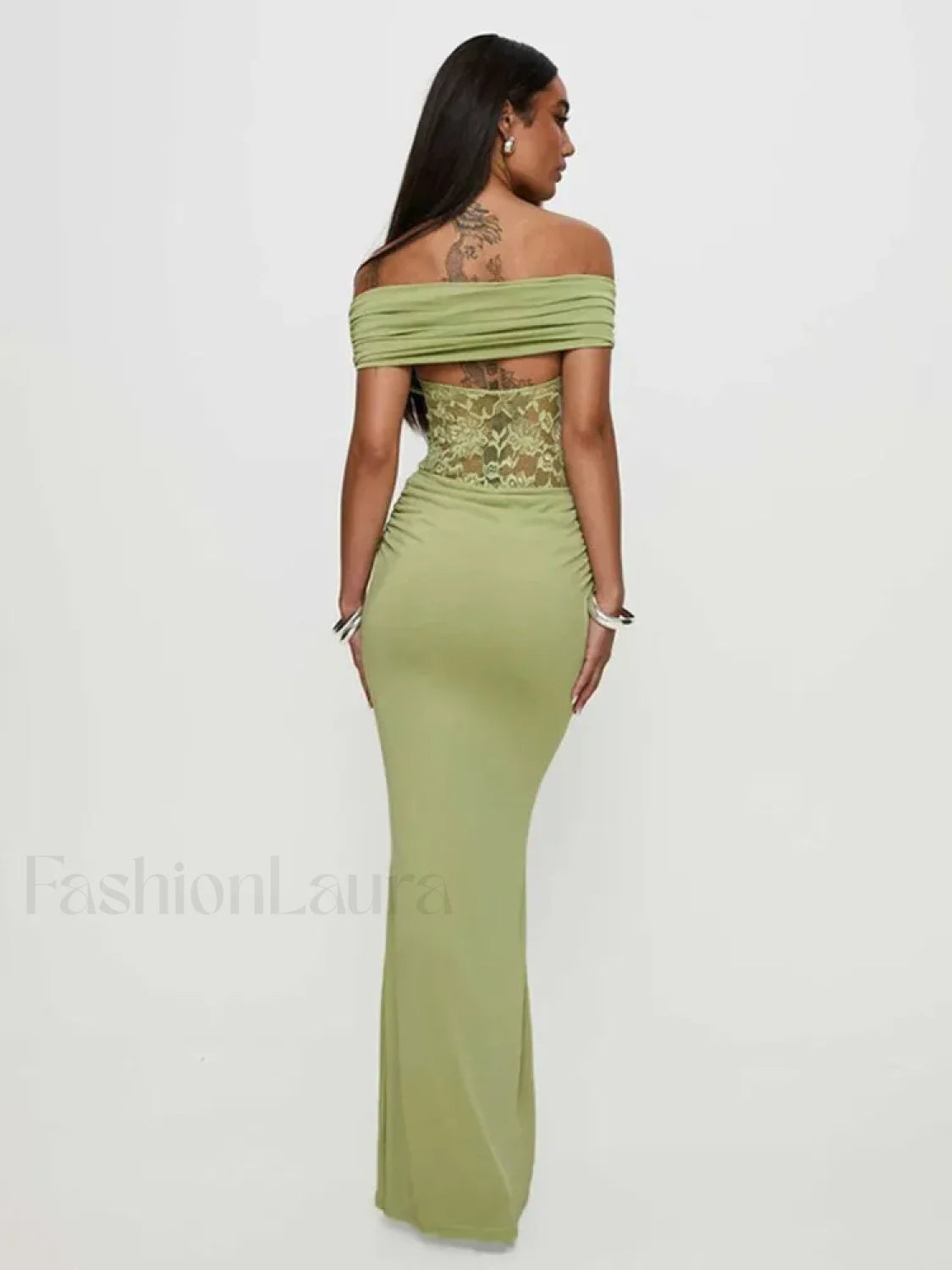 Sheer Green Strapless Maxi Dress Secondary image