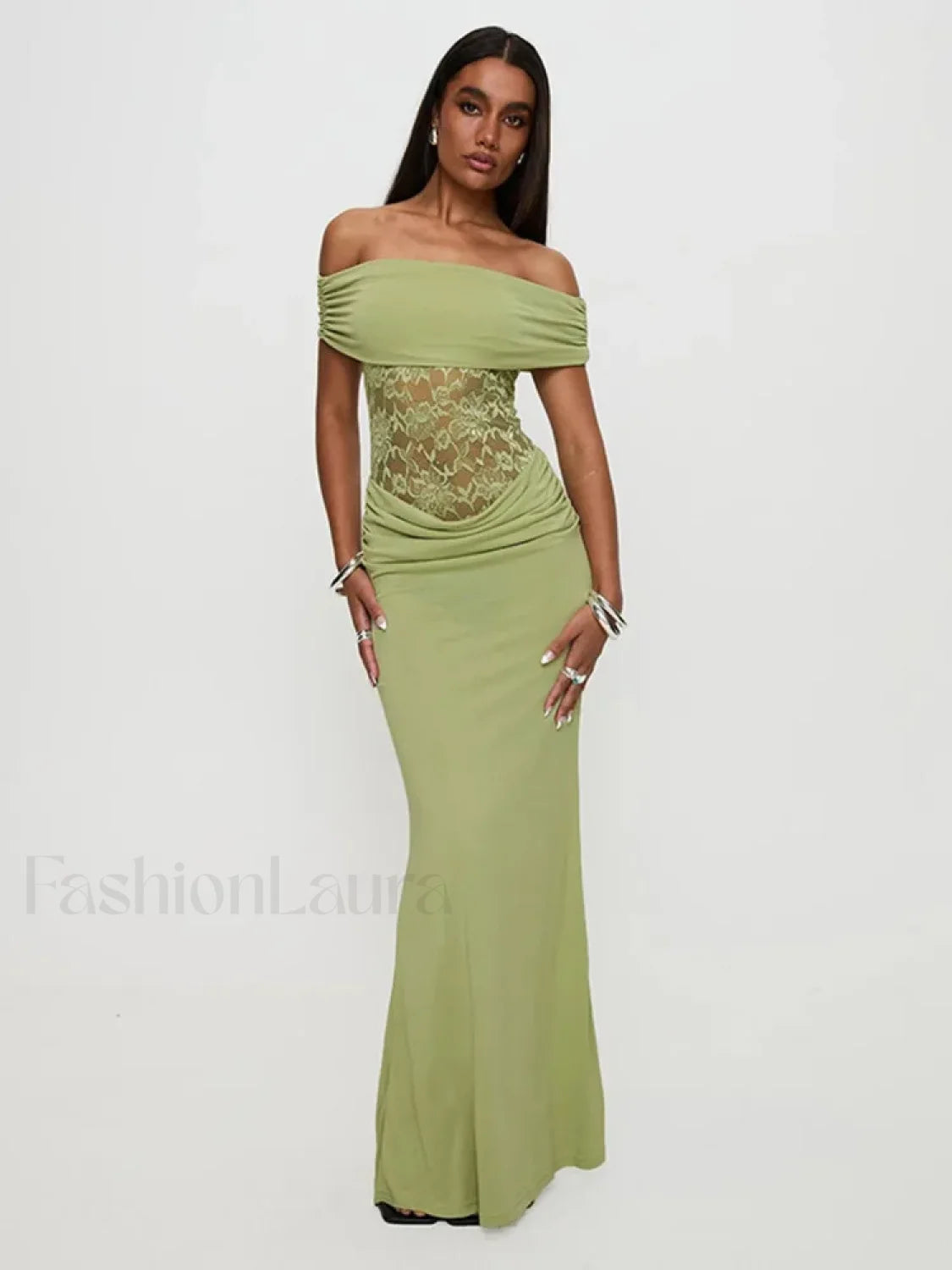 Sheer Green Strapless Maxi Dress Green / S Main image