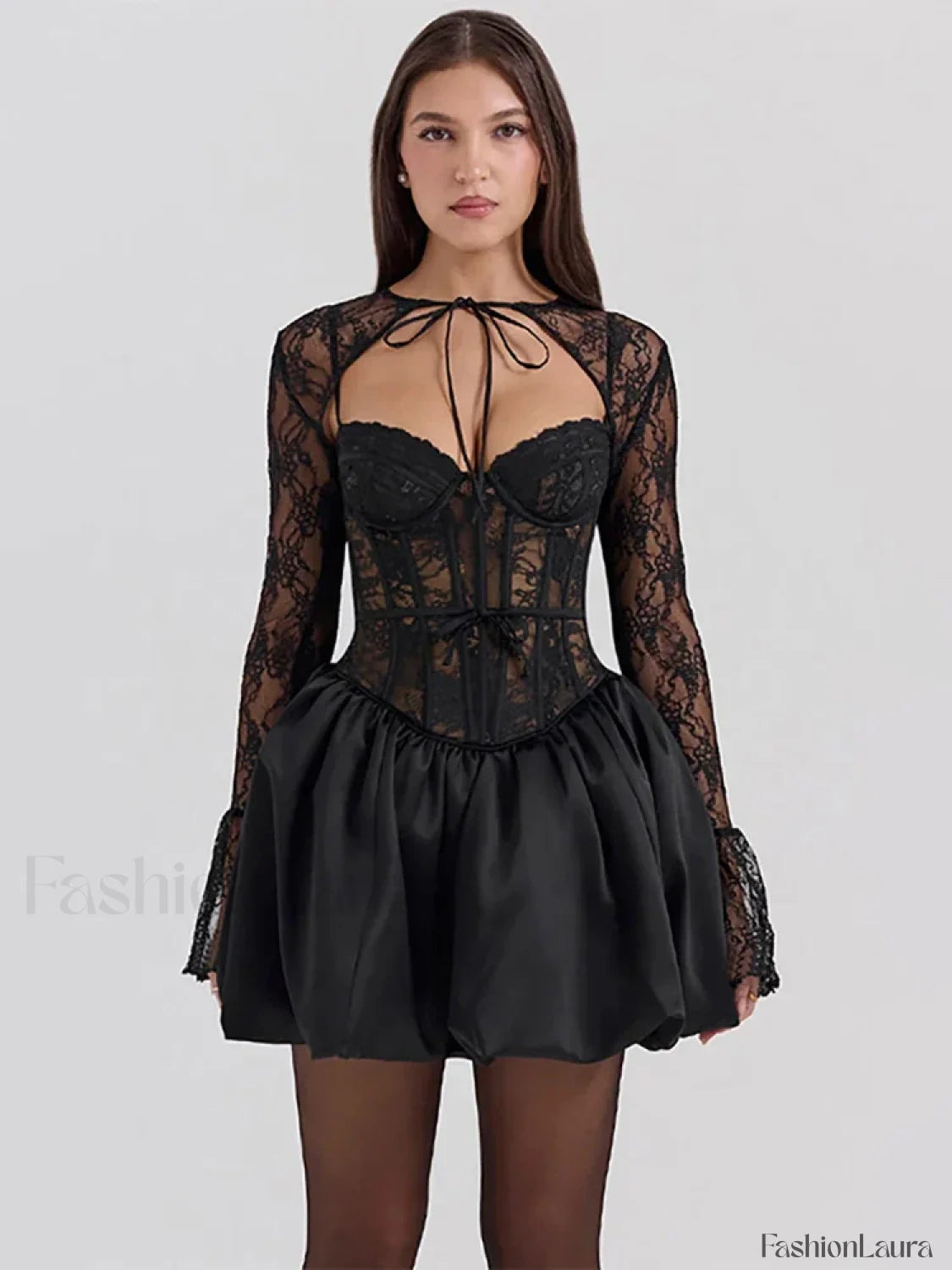 Sheer Lace Two Piece Mini Dress