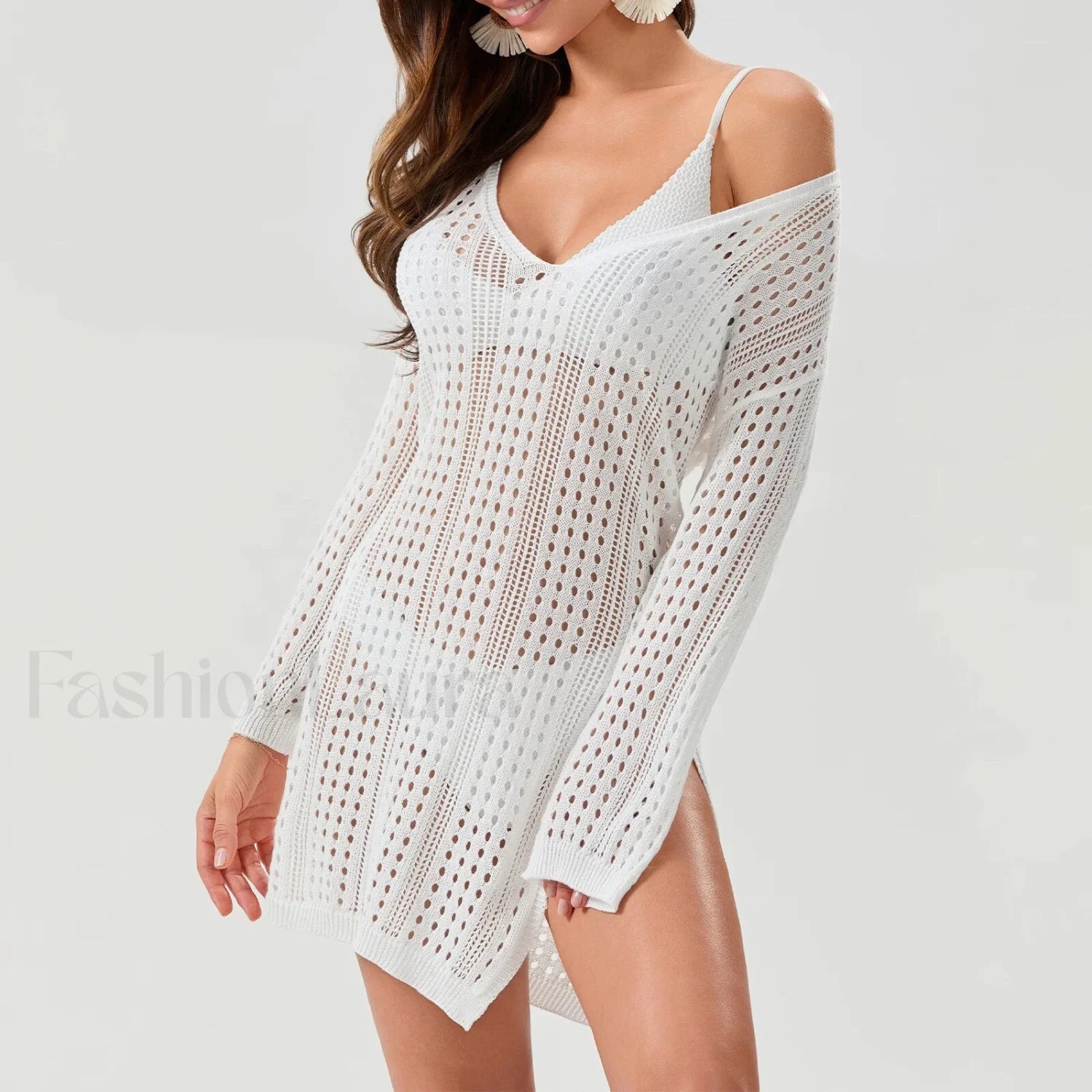 Sheer Long Sleeve Swimsuit Cover Up WHITE / S Main image