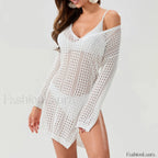 Sheer Long Sleeve Swimsuit Cover Up WHITE / S