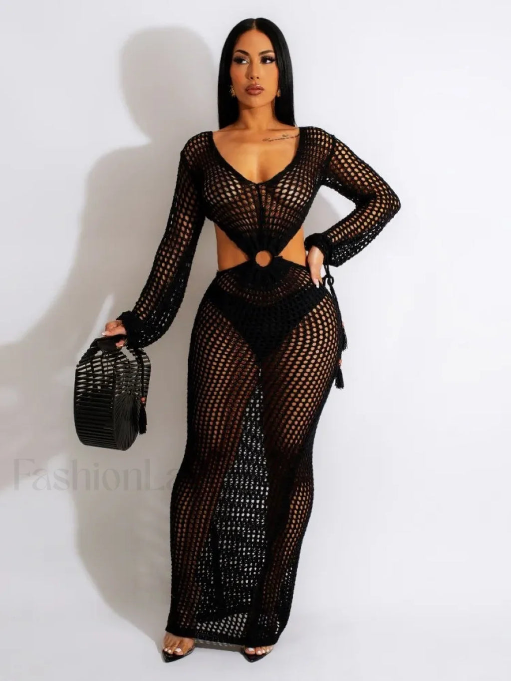Sheer Long Sleeve Tunic Cover Up Black / S