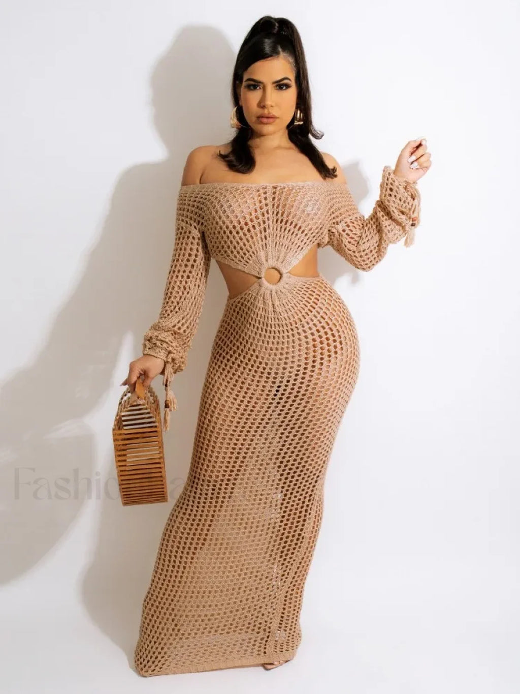 Sheer Long Sleeve Tunic Cover Up Khaki / S