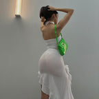 Sheer Mesh Choker Ruffle Detail Mini Dress White L / White Party Dresses L