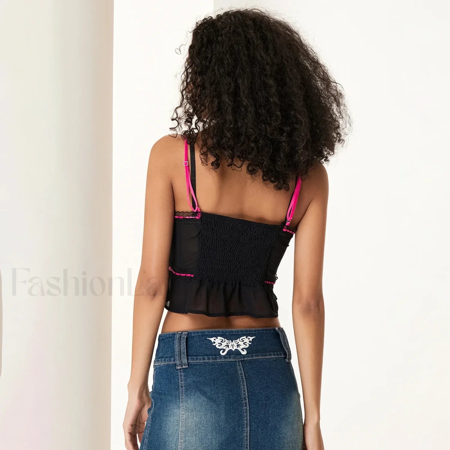 Sheer Mesh Lace Trim Crop Top Secondary image