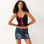Sheer Mesh Lace Trim Crop Top