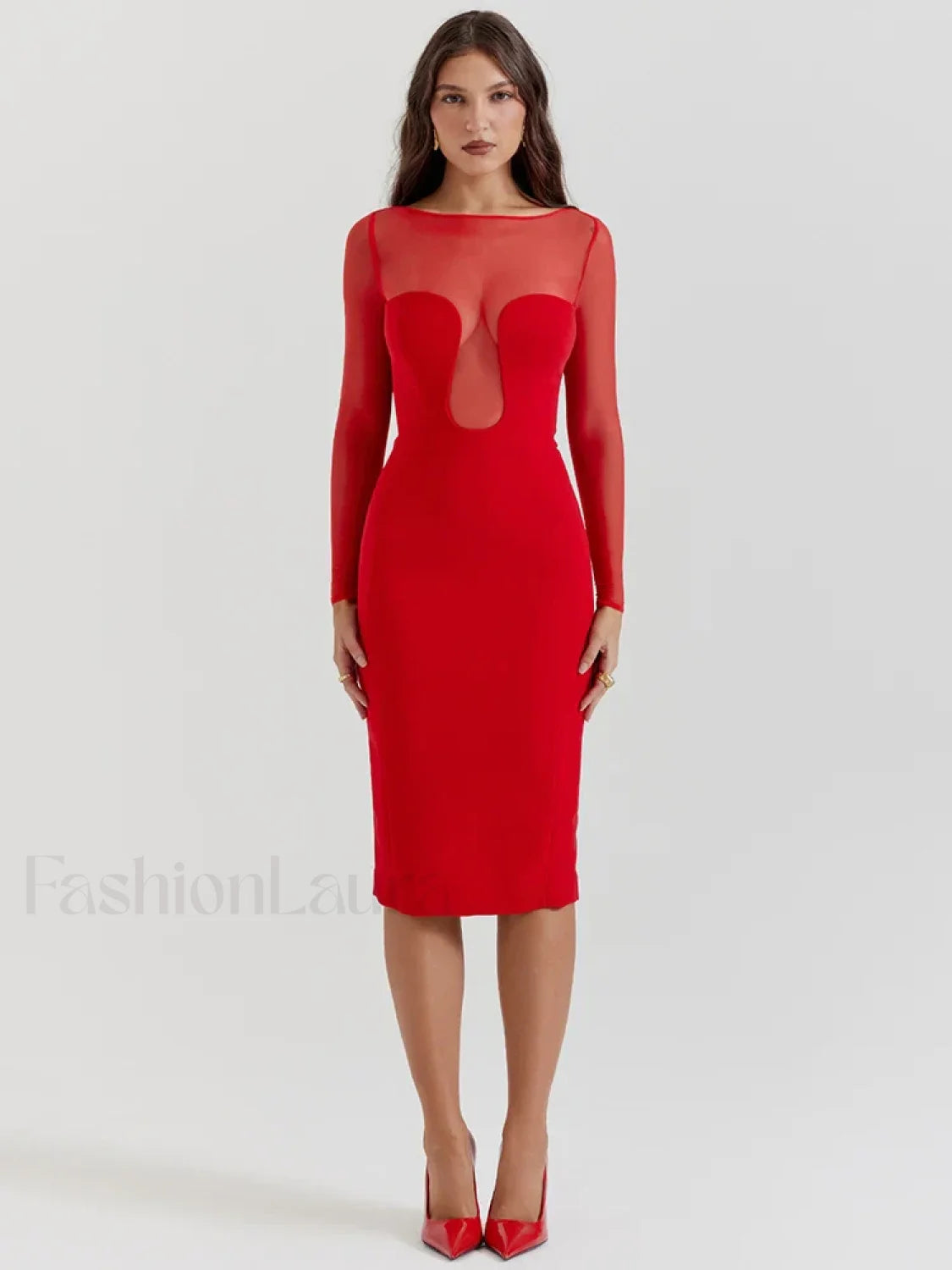 Sheer Strapless Midi Dress
