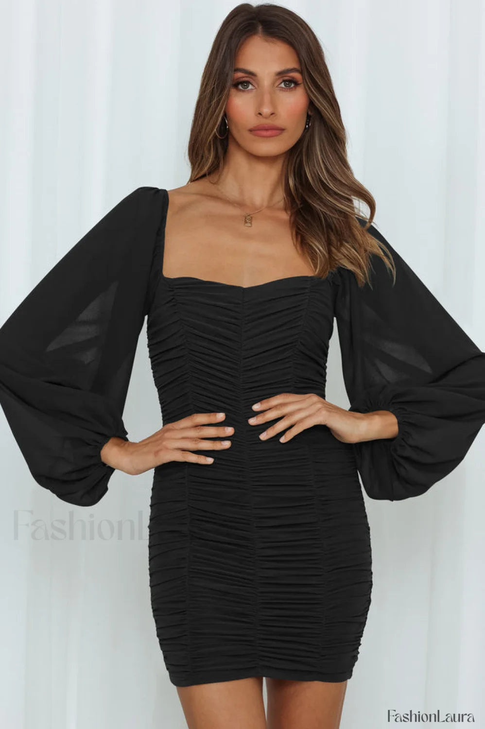 She’s Angelic Stylish Ruched Mini Dress S / Black