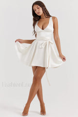 Shima Ivory Stylish Flowy Mini Dress