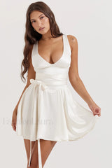 Shima Ivory Stylish Flowy Mini Dress XS / White