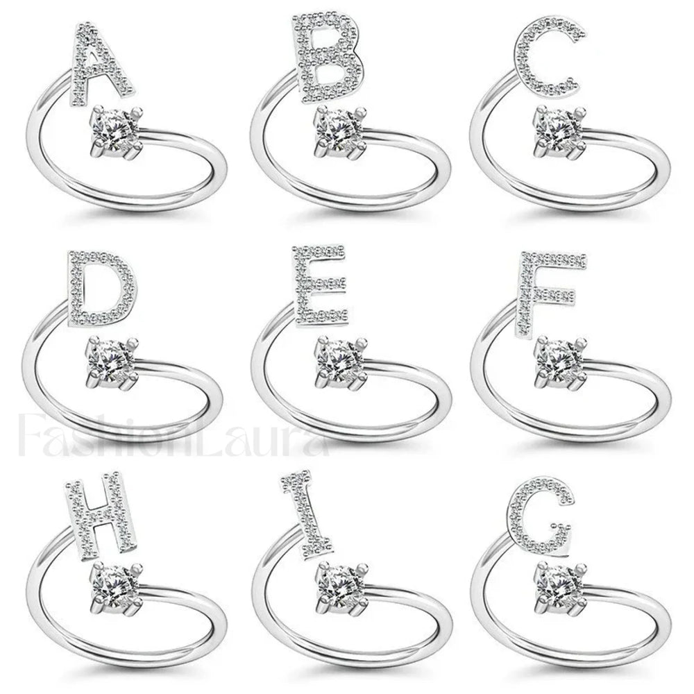 Shining Rhinestone New Fashion Initial Alphabet Opening Charm Jewelry Ring