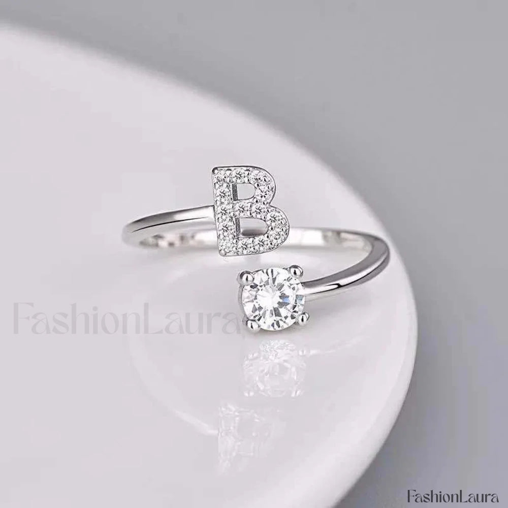 Shining Rhinestone New Fashion Initial Alphabet Opening Charm Jewelry Ring B