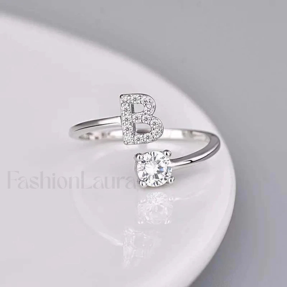 Shining Rhinestone New Fashion Initial Alphabet Opening Charm Jewelry Ring B