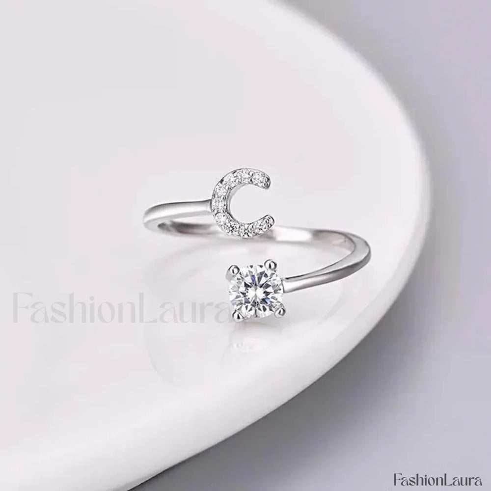 Shining Rhinestone New Fashion Initial Alphabet Opening Charm Jewelry Ring C