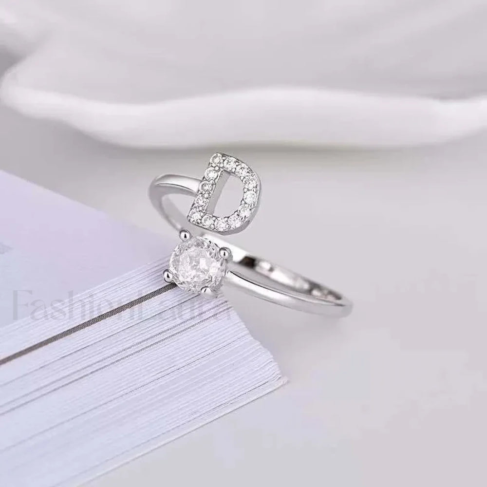 Shining Rhinestone New Fashion Initial Alphabet Opening Charm Jewelry Ring D