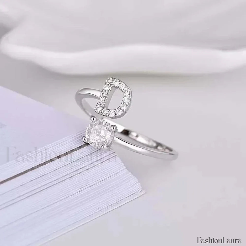 Shining Rhinestone New Fashion Initial Alphabet Opening Charm Jewelry Ring D