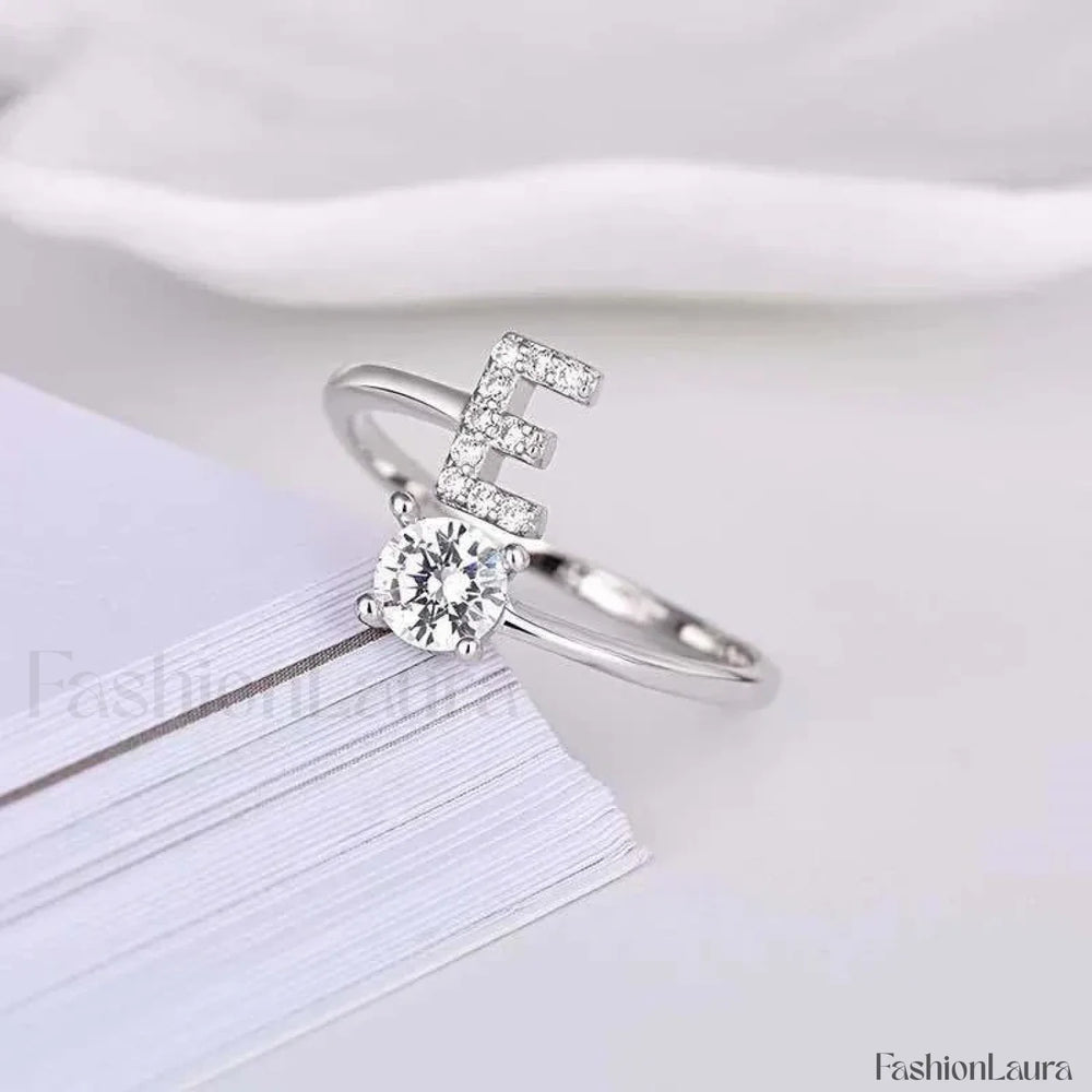 Shining Rhinestone New Fashion Initial Alphabet Opening Charm Jewelry Ring E