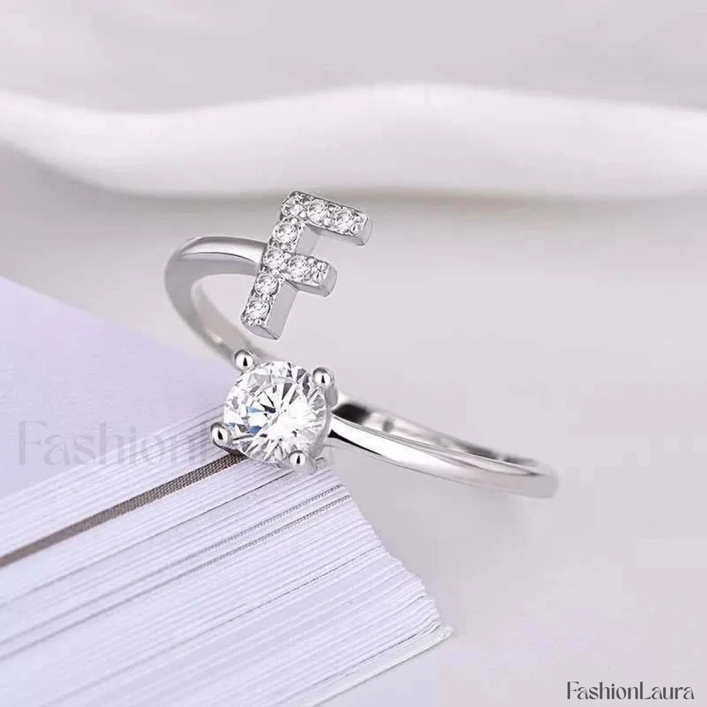 Shining Rhinestone New Fashion Initial Alphabet Opening Charm Jewelry Ring F