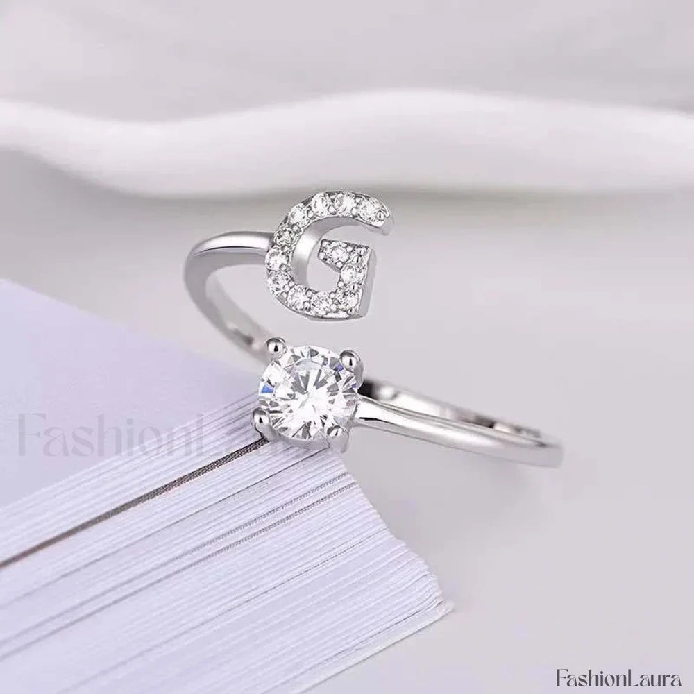 Shining Rhinestone New Fashion Initial Alphabet Opening Charm Jewelry Ring G