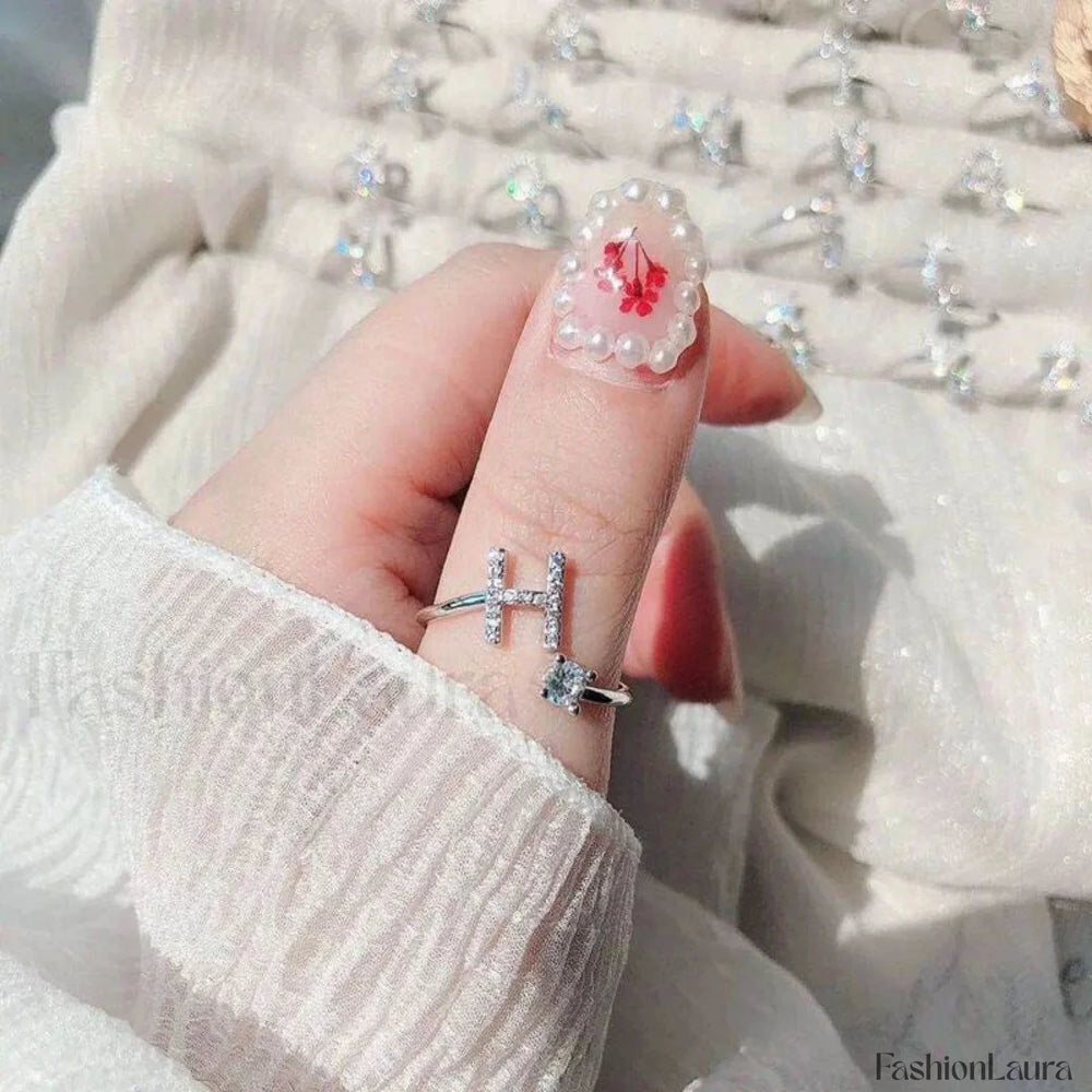 Shining Rhinestone New Fashion Initial Alphabet Opening Charm Jewelry Ring H
