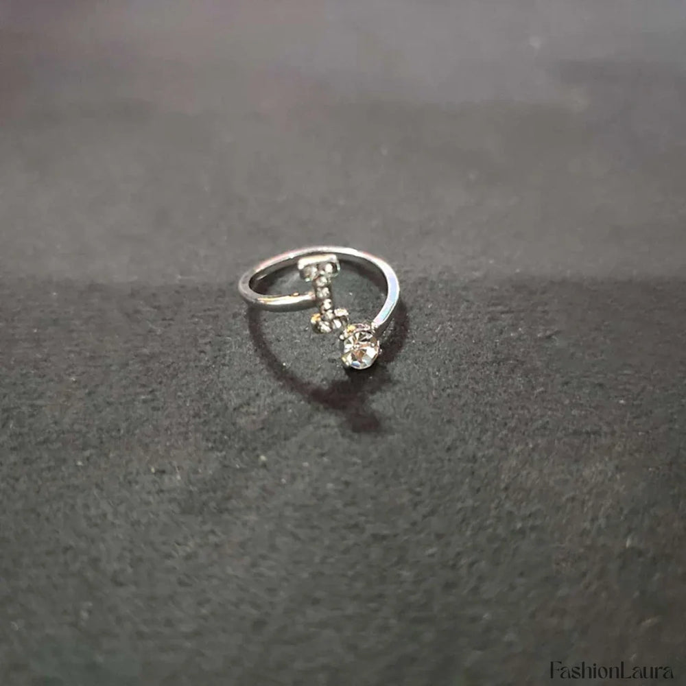 Shining Rhinestone New Fashion Initial Alphabet Opening Charm Jewelry Ring I