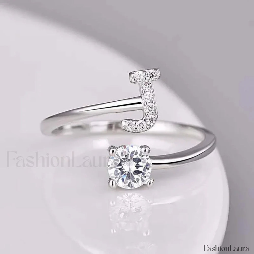 Shining Rhinestone New Fashion Initial Alphabet Opening Charm Jewelry Ring J