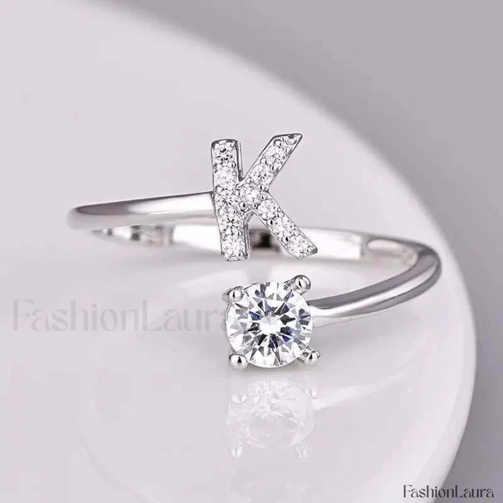 Shining Rhinestone New Fashion Initial Alphabet Opening Charm Jewelry Ring K