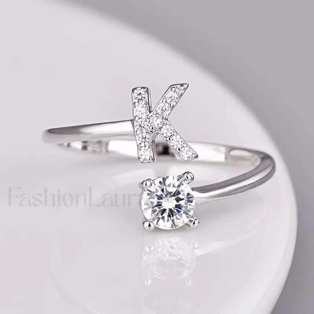 Shining Rhinestone New Fashion Initial Alphabet Opening Charm Jewelry Ring K