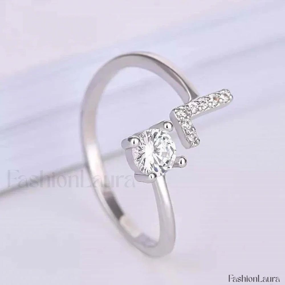 Shining Rhinestone New Fashion Initial Alphabet Opening Charm Jewelry Ring L