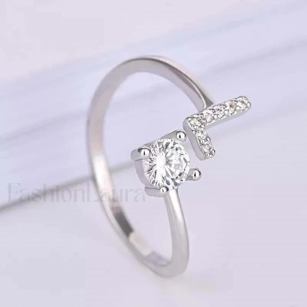 Shining Rhinestone New Fashion Initial Alphabet Opening Charm Jewelry Ring L