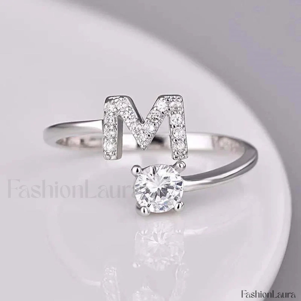 Shining Rhinestone New Fashion Initial Alphabet Opening Charm Jewelry Ring M