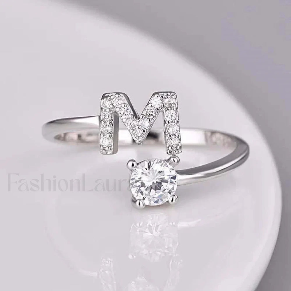 Shining Rhinestone New Fashion Initial Alphabet Opening Charm Jewelry Ring M