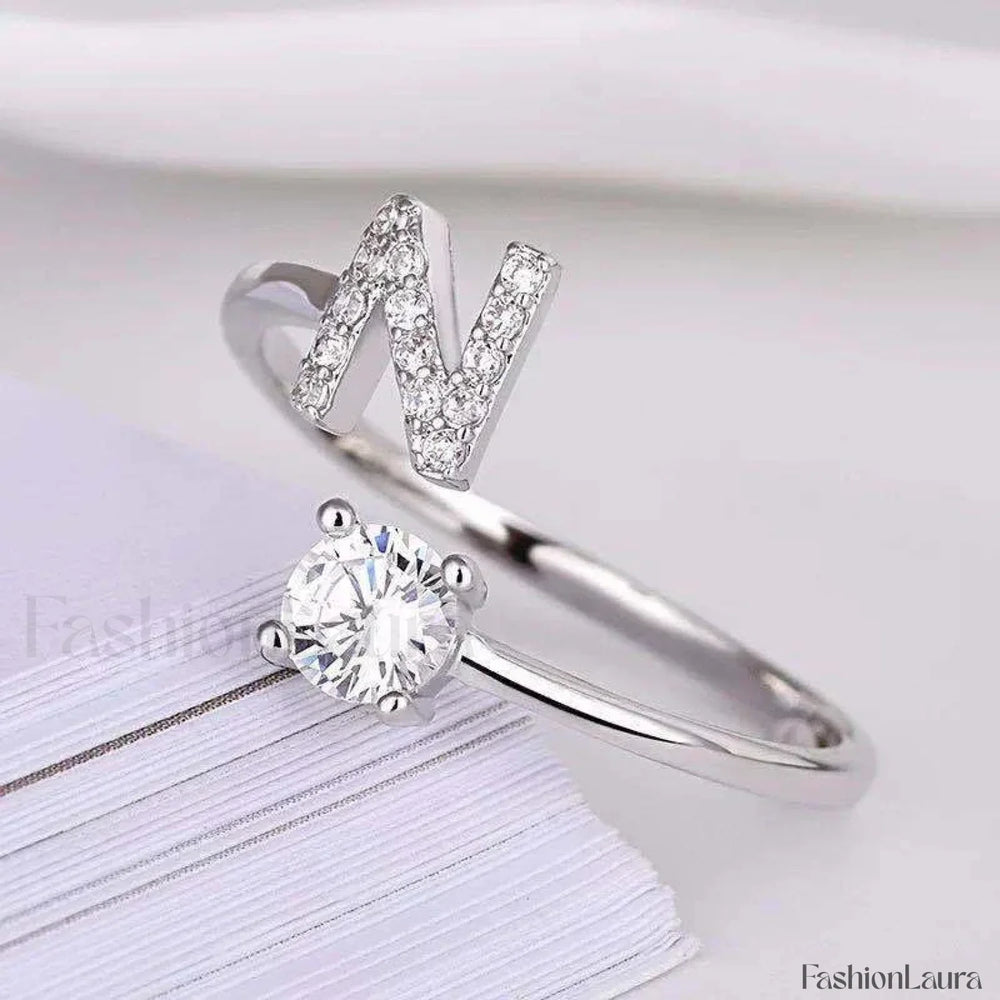 Shining Rhinestone New Fashion Initial Alphabet Opening Charm Jewelry Ring N