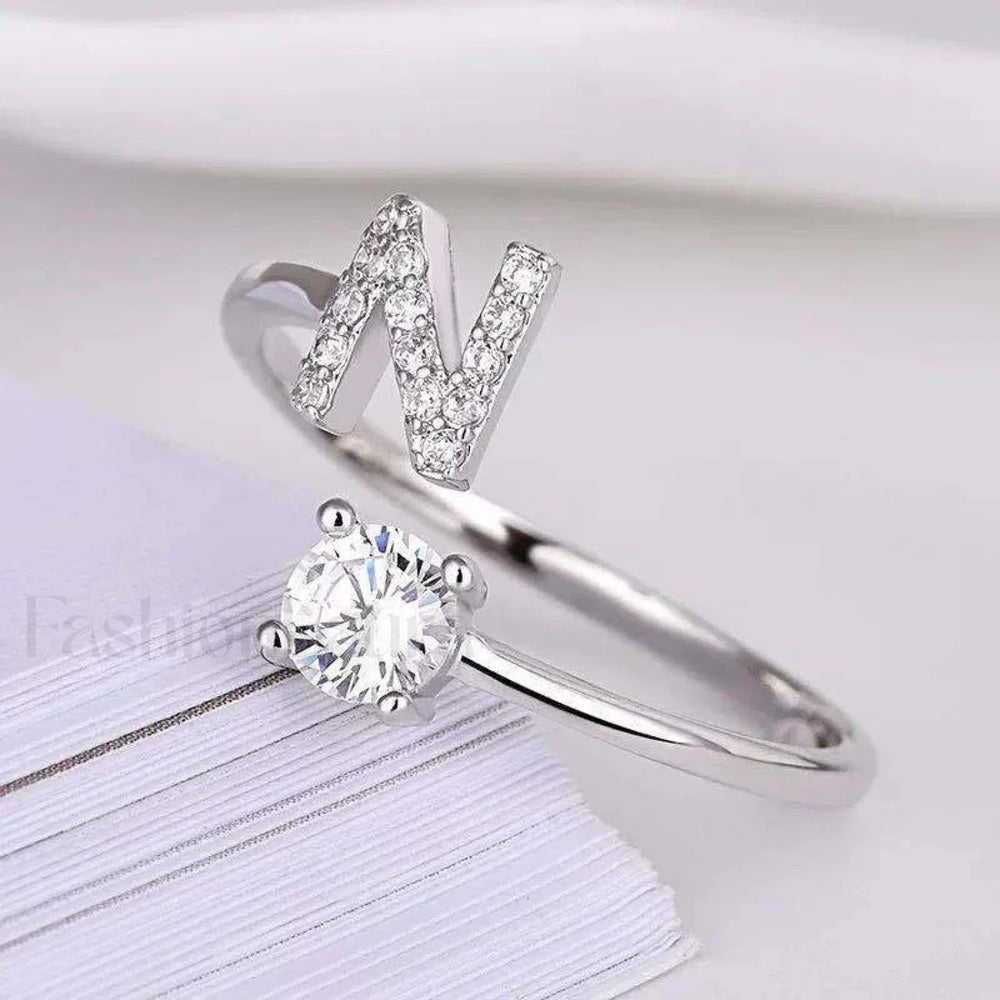 Shining Rhinestone New Fashion Initial Alphabet Opening Charm Jewelry Ring N