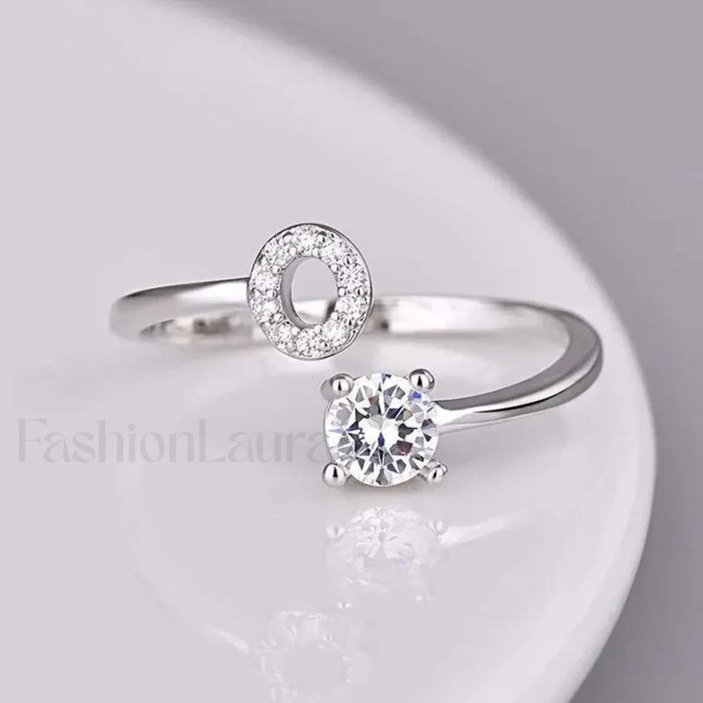 Shining Rhinestone New Fashion Initial Alphabet Opening Charm Jewelry Ring O
