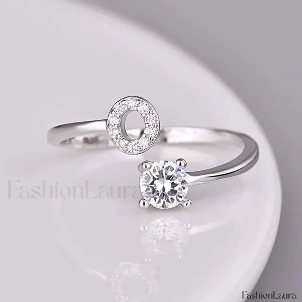 Shining Rhinestone New Fashion Initial Alphabet Opening Charm Jewelry Ring O