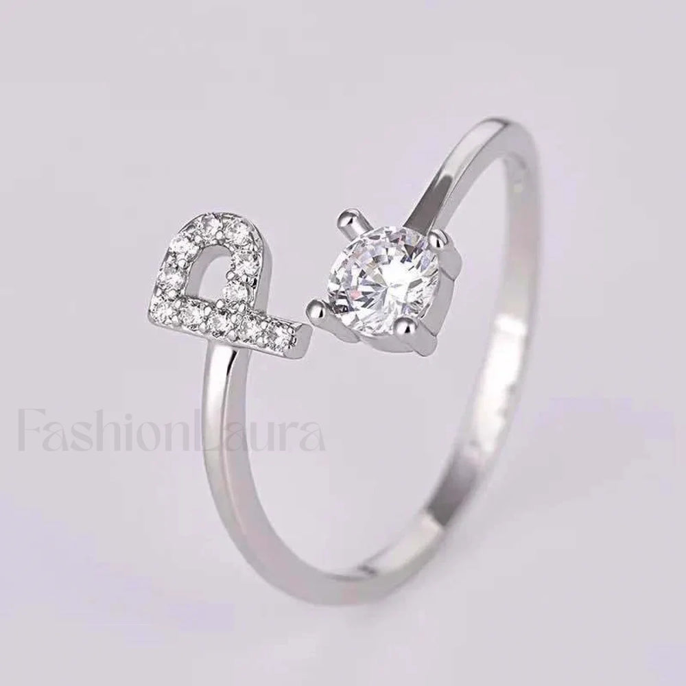 Shining Rhinestone New Fashion Initial Alphabet Opening Charm Jewelry Ring P